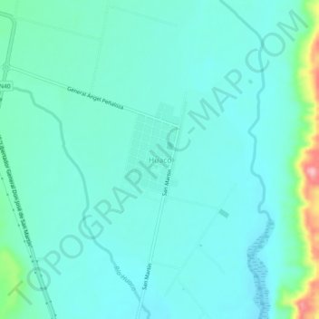 Topografisk kort Huaco, højde, terræn