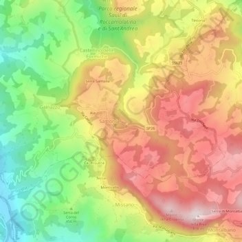 Topografisk kort Poggiolino, højde, terræn
