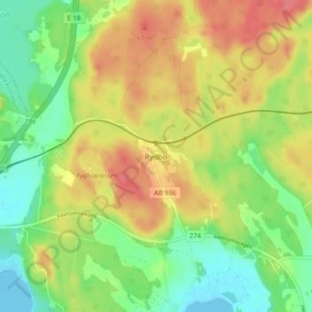 Topografisk kort Rydbo, højde, terræn