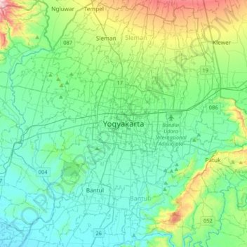 Topografisk kort Yogyakarta, højde, terræn