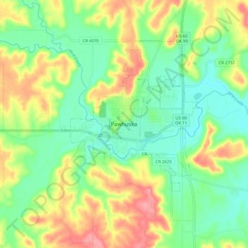 Topografisk kort Pawhuska, højde, terræn