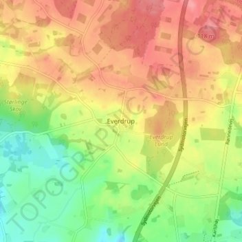 Topografisk kort Everdrup, højde, terræn