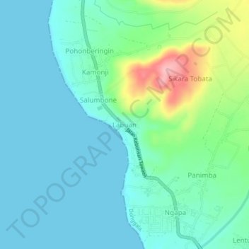 Topografisk kort Labuan, højde, terræn