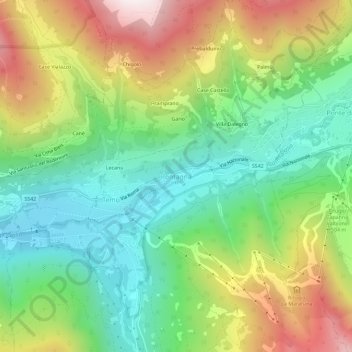 Topografisk kort Pontagna, højde, terræn