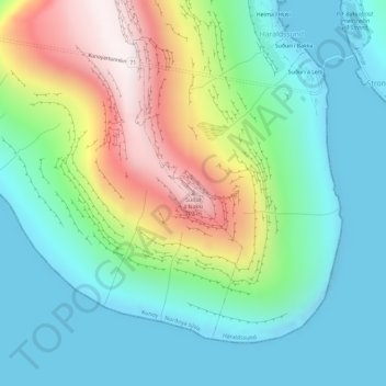 Topografisk kort Suður á Nakki, højde, terræn