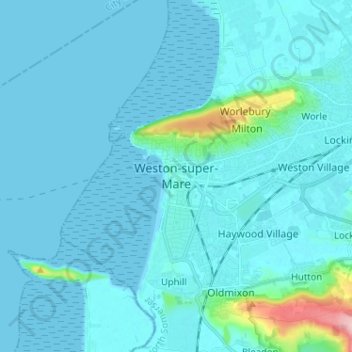 Topografisk kort Weston-super-Mare, højde, terræn