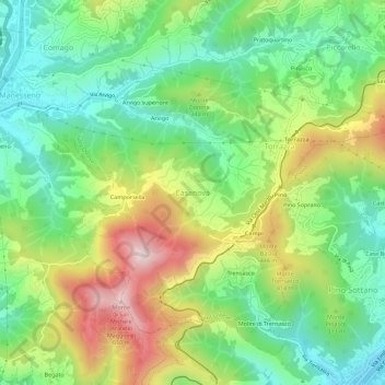Topografisk kort Casanova, højde, terræn