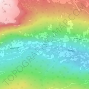 Topografisk kort Uvdal, højde, terræn