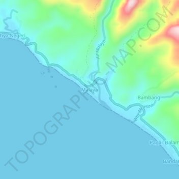 Topografisk kort Malaya, højde, terræn
