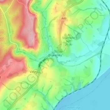 Topografisk kort Blakeney, højde, terræn