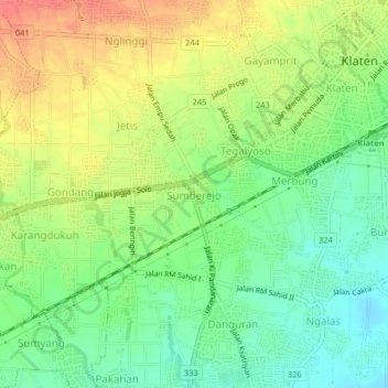Topografisk kort Sumberejo, højde, terræn