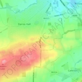 Topografisk kort High Callerton, højde, terræn