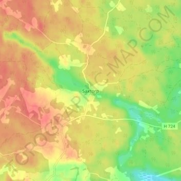 Topografisk kort Saxtorp, højde, terræn