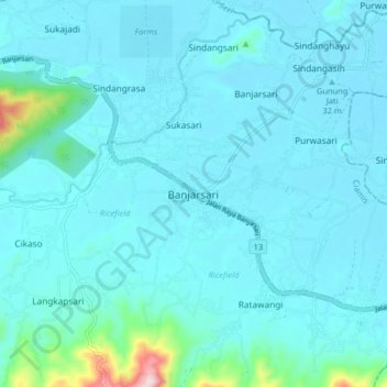 Topografisk kort Banjarsari, højde, terræn