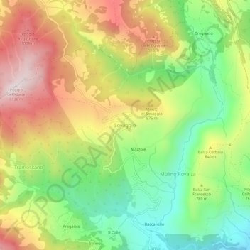 Topografisk kort Sovaggio, højde, terræn