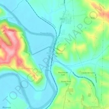 Topografisk kort Poggio Mirteto Scalo, højde, terræn