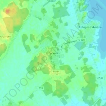 Topografisk kort Barkarö, højde, terræn
