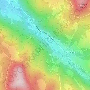 Topografisk kort Bas du Rupt de la Grange, højde, terræn
