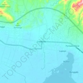 Topografisk kort Limboto, højde, terræn