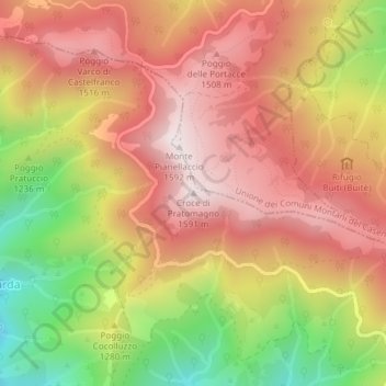 Topografisk kort Croce di Pratomagno, højde, terræn