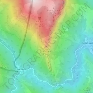 Topografisk kort Corno di Catria, højde, terræn