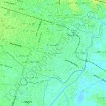 Topografisk kort Pasar Kliwon, højde, terræn