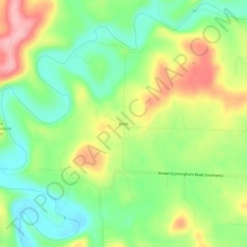 Topografisk kort Dixie, højde, terræn