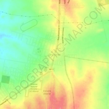 Topografisk kort Oro Verde, højde, terræn