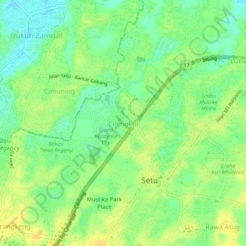 Topografisk kort Cijengkol, højde, terræn
