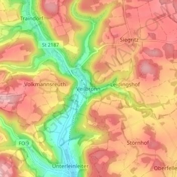Topografisk kort Veilbronn, højde, terræn