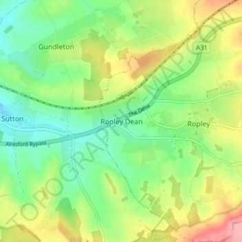 Topografisk kort Ropley Dean, højde, terræn