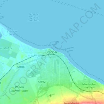 Topografisk kort Redcar, højde, terræn