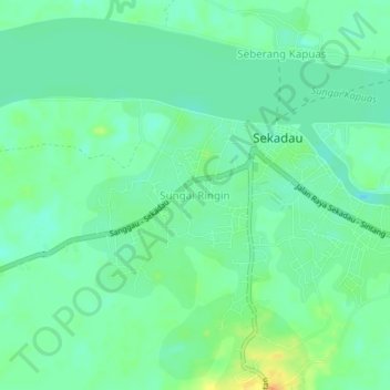 Topografisk kort Sungai Ringin, højde, terræn