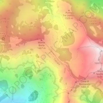 Topografisk kort Foce di Pianza, højde, terræn