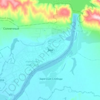 Topografisk kort Zeya, højde, terræn