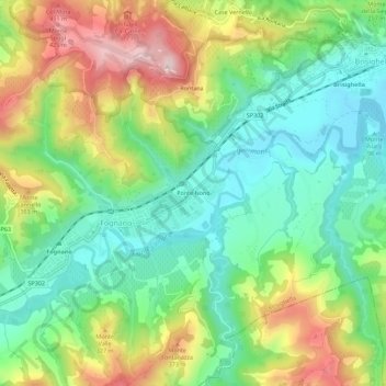 Topografisk kort Ponte Nono, højde, terræn
