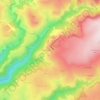 Topografisk kort Lasbros, højde, terræn