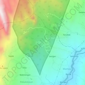 Topografisk kort Salu Dewata, højde, terræn