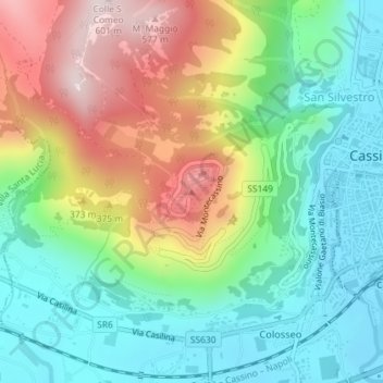 Topografisk kort Montecassino, højde, terræn