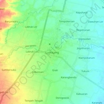 Topografisk kort Lumajang, højde, terræn