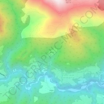 Topografisk kort Würda, højde, terræn