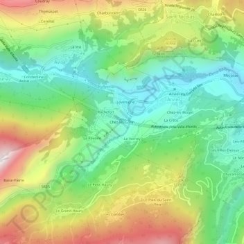 Topografisk kort Chez-les-Garin, højde, terræn