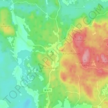 Topografisk kort Korsheden, højde, terræn