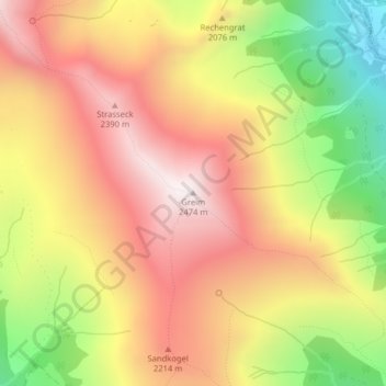 Topografisk kort Greim, højde, terræn
