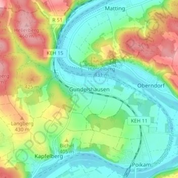 Topografisk kort Gundelshausen, højde, terræn