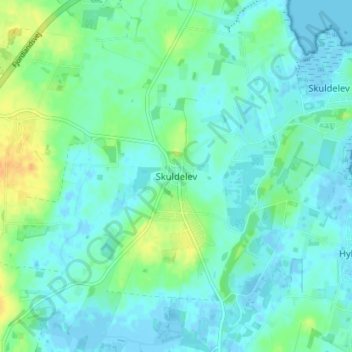 Topografisk kort Skuldelev, højde, terræn