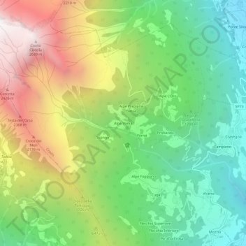 Topografisk kort Alpe Voma, højde, terræn