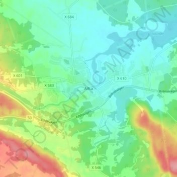 Topografisk kort Alfta, højde, terræn