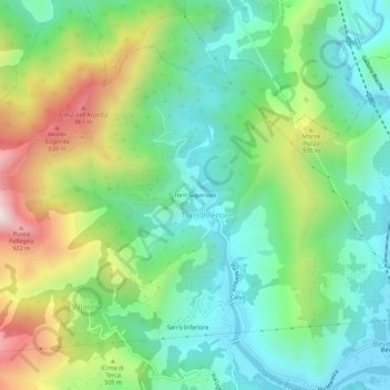 Topografisk kort Torri Superiore, højde, terræn