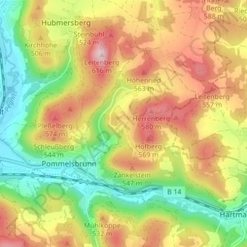 Topografisk kort Appelsberg, højde, terræn